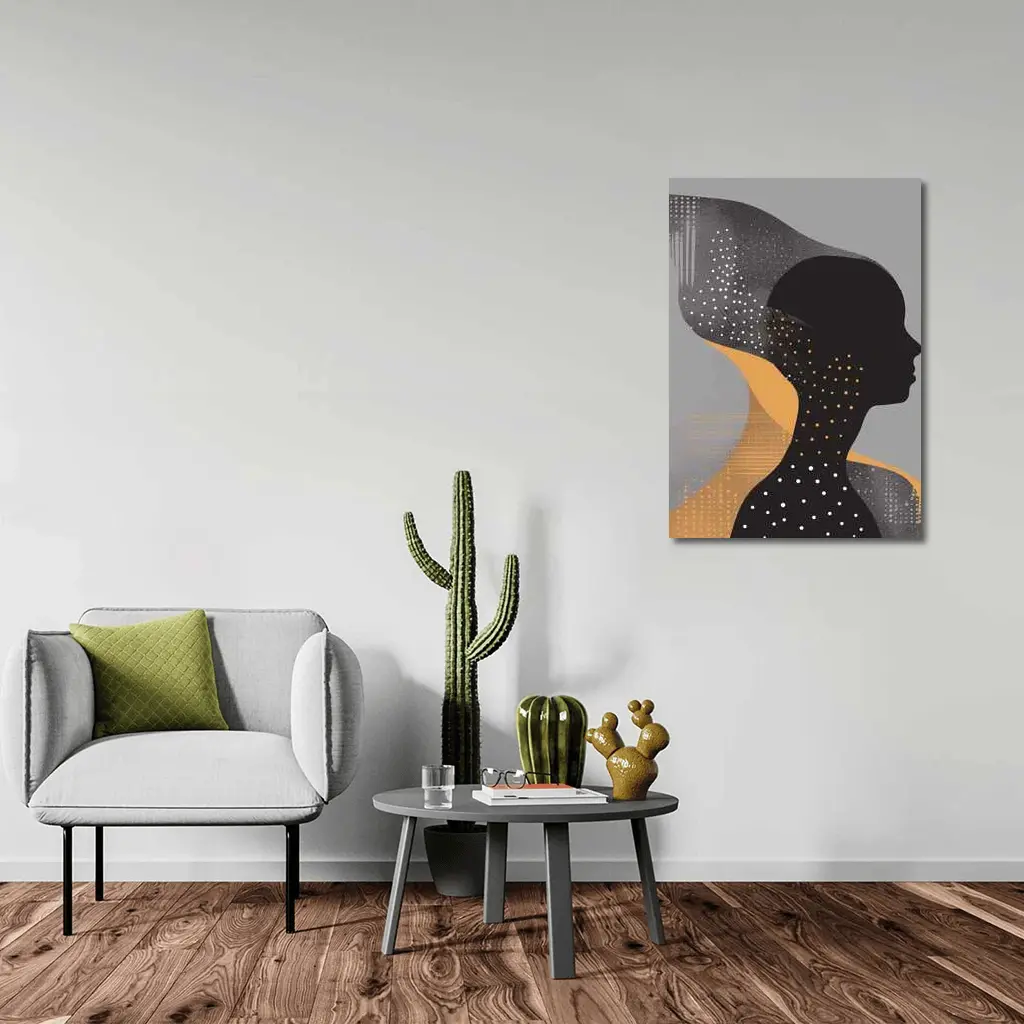 Black Female Silhouette Abstract Gray Background Art – Wall Art