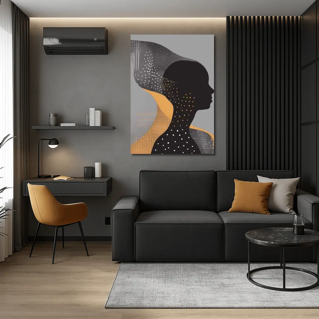 Black Female Silhouette Abstract Gray Background Art – Wall Art