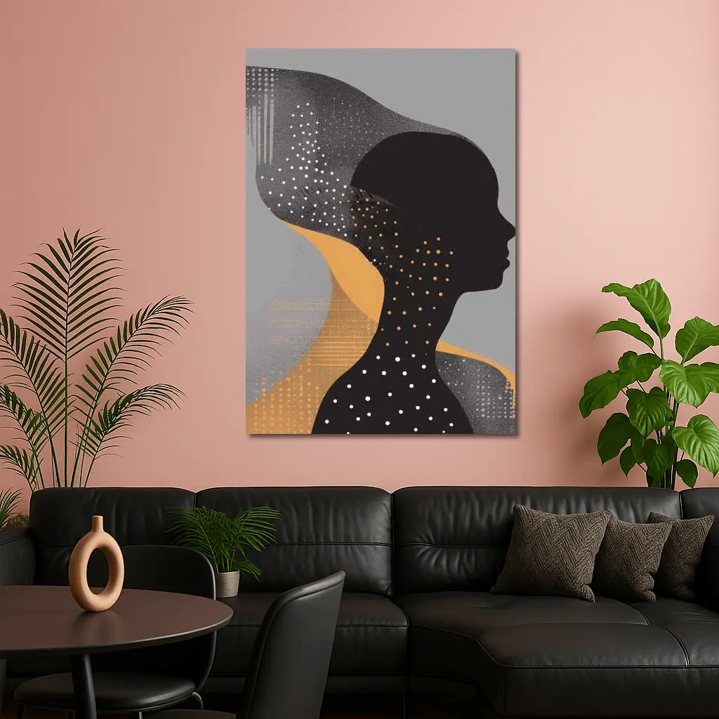 Black Female Silhouette Abstract Gray Background Art – Wall Art
