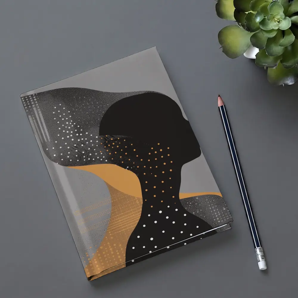 Black Female Silhouette Abstract Gray Background Art – Notebooks