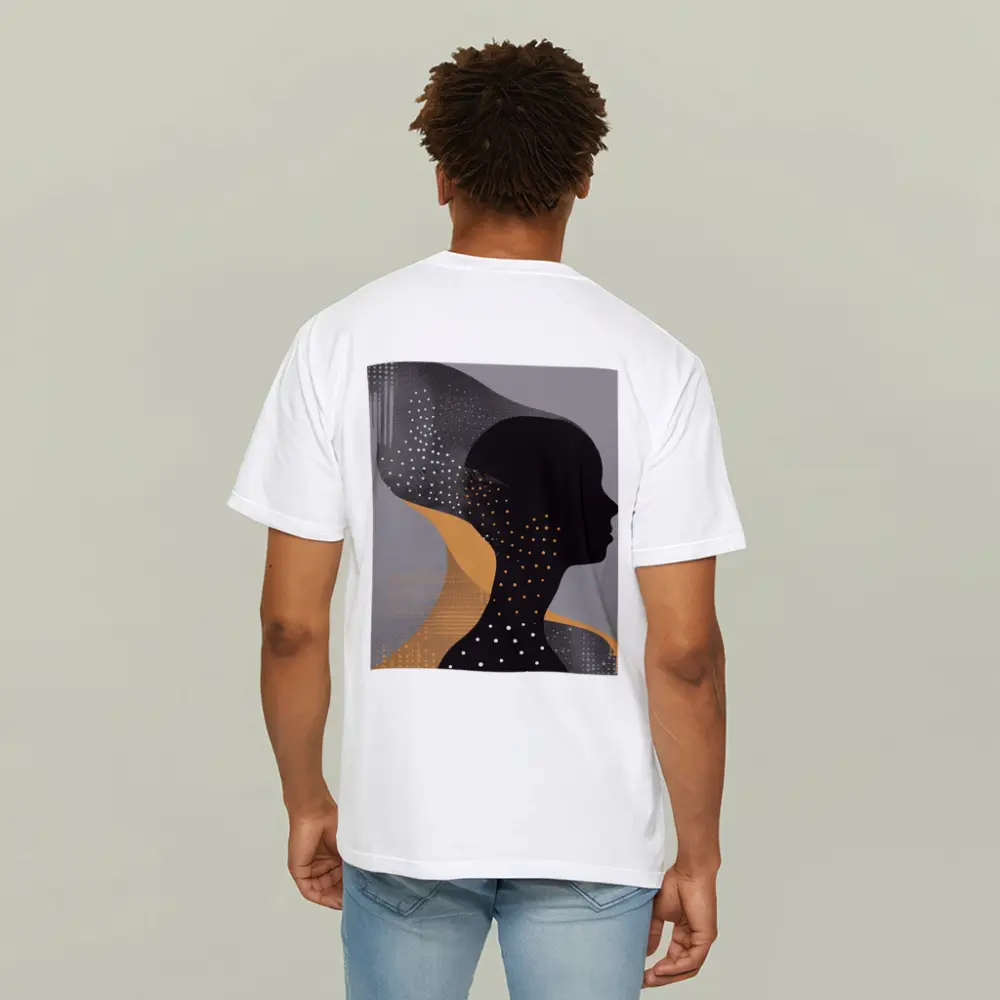 Black Female Silhouette Abstract Gray Background Art – T-Shirts
