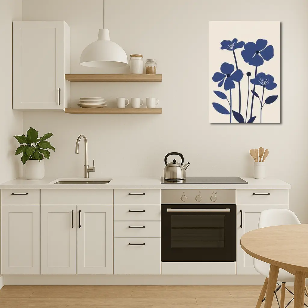 Blue Wildflowers Flat Design Beige Background – Wall Art
