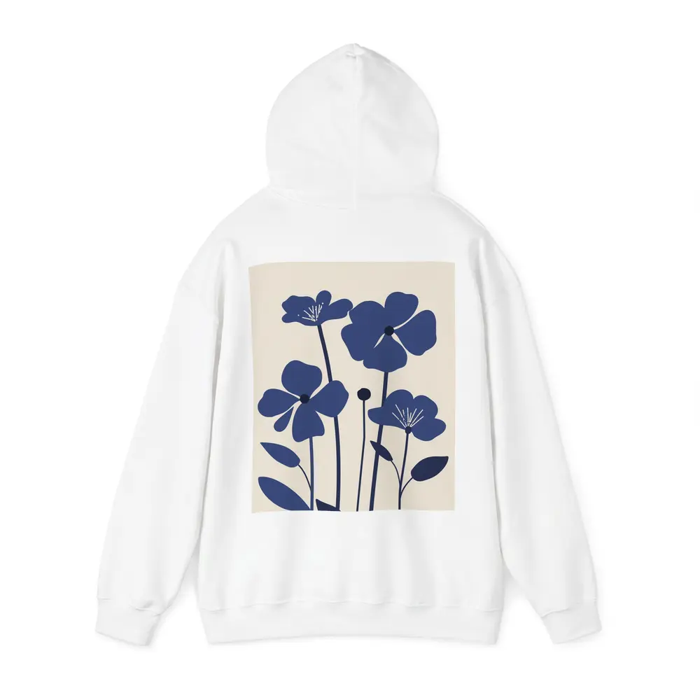 Blue Wildflowers Flat Design Beige Background – Hoodies