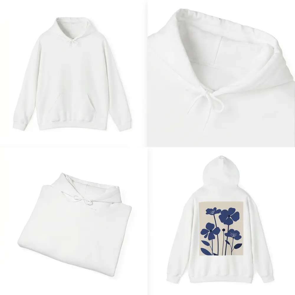Blue Wildflowers Flat Design Beige Background – Hoodies