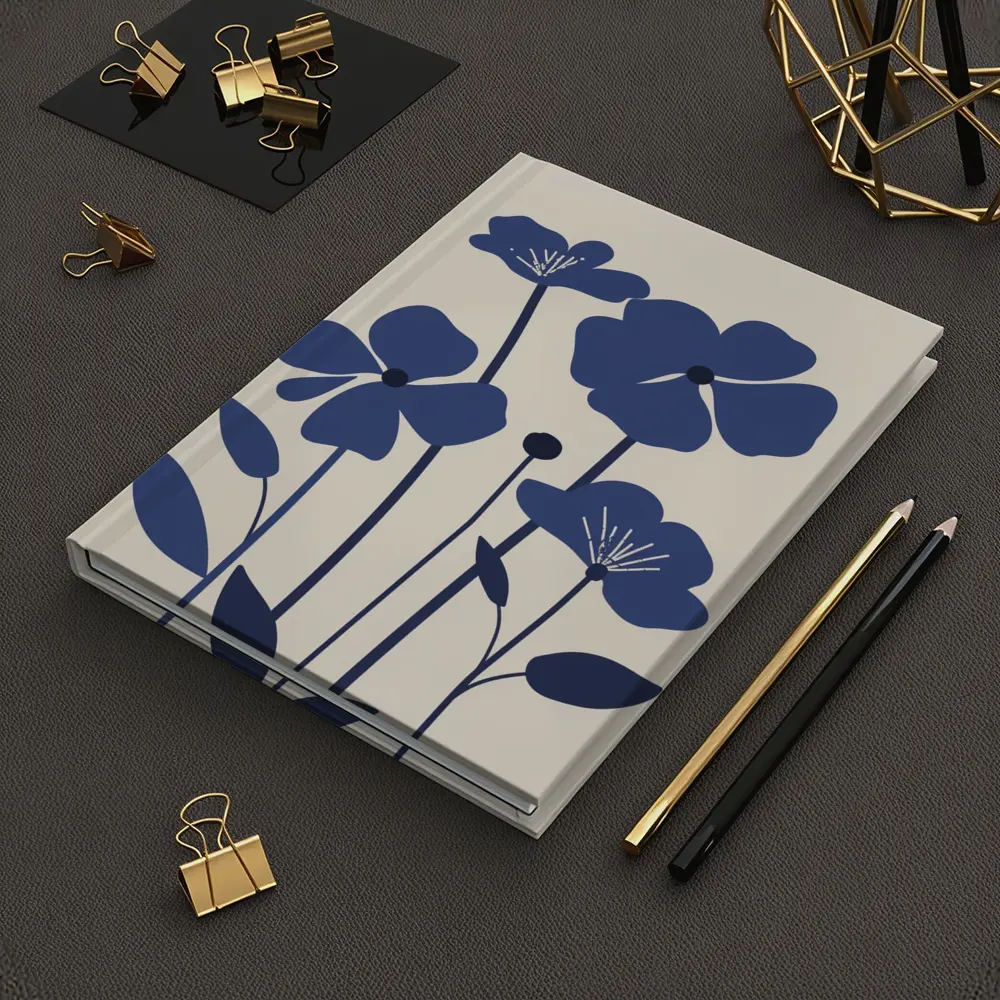 Blue Wildflowers Flat Design Beige Background – Notebooks