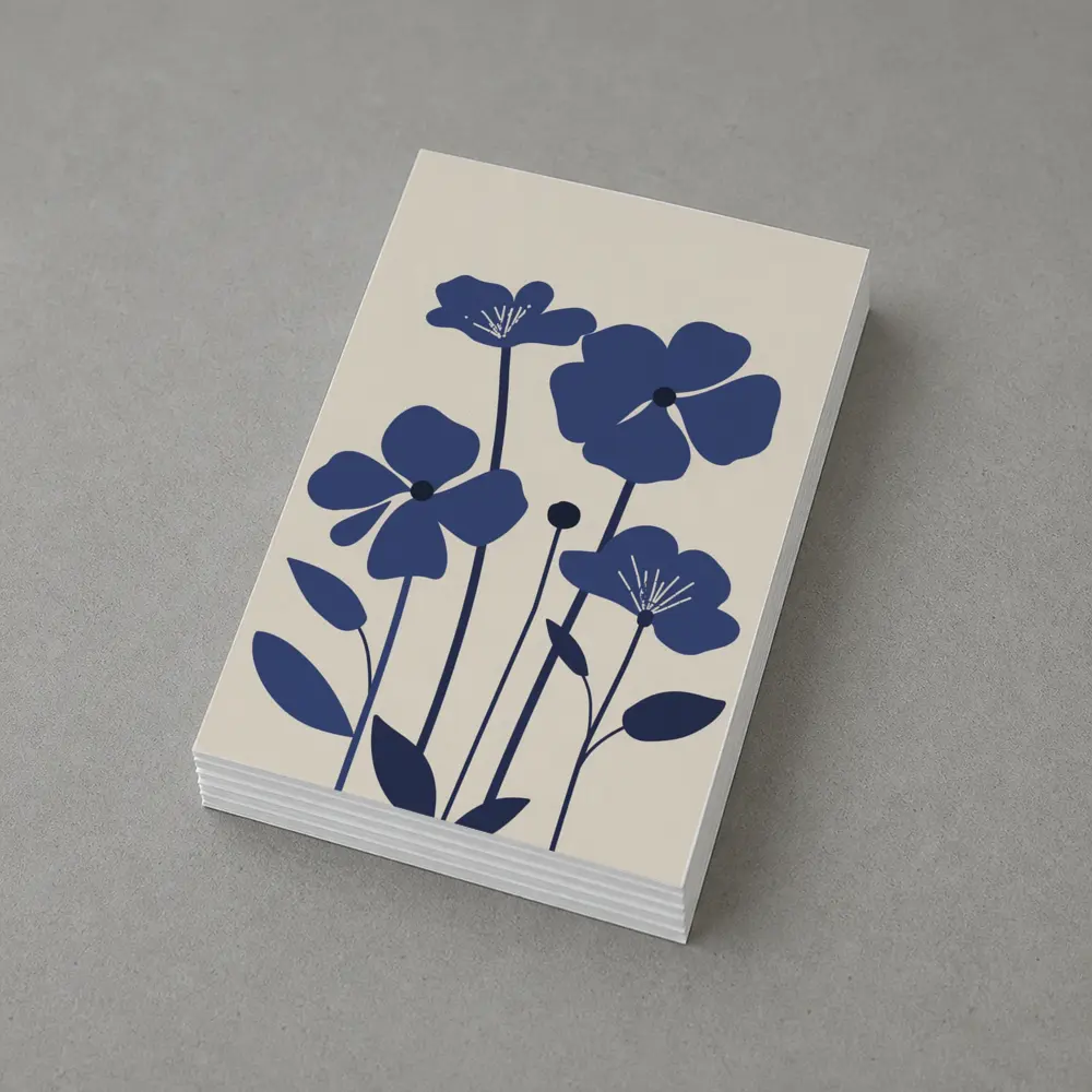 Blue Wildflowers Flat Design Beige Background – Postcards