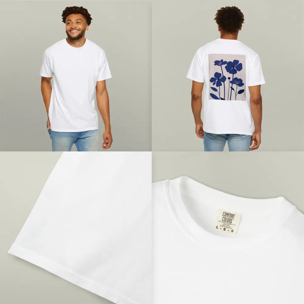 Blue Wildflowers Flat Design Beige Background – T-Shirts