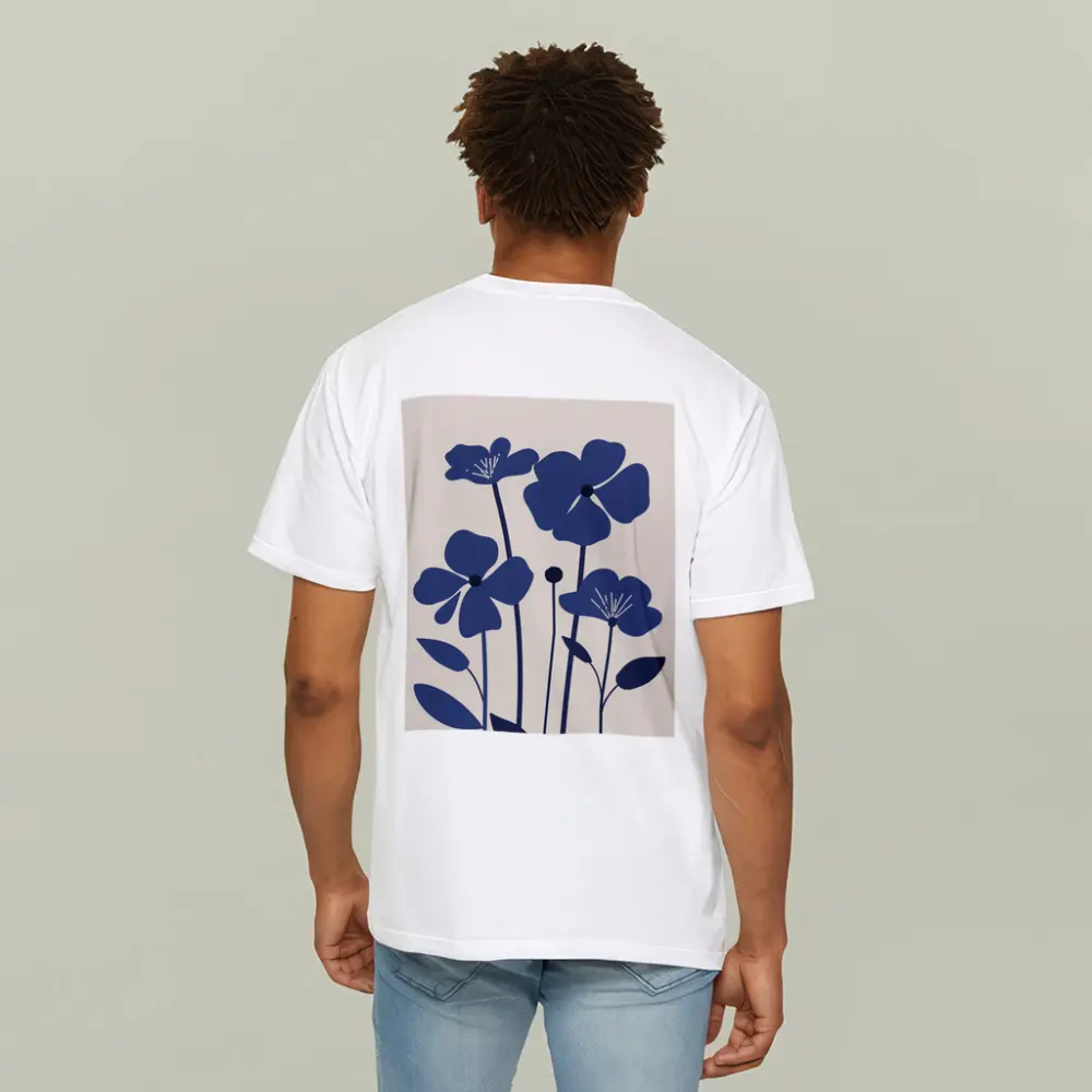 Blue Wildflowers Flat Design Beige Background – T-Shirts