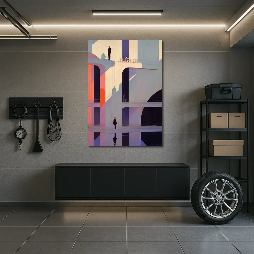 Geometric Brutalist Architecture Figures Pastel Art – Wall Art