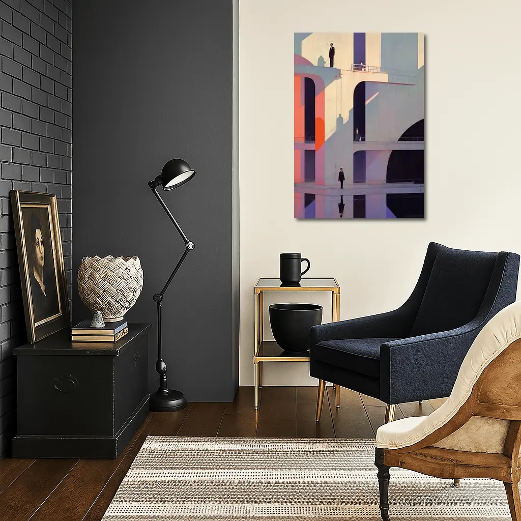 Geometric Brutalist Architecture Figures Pastel Art – Wall Art