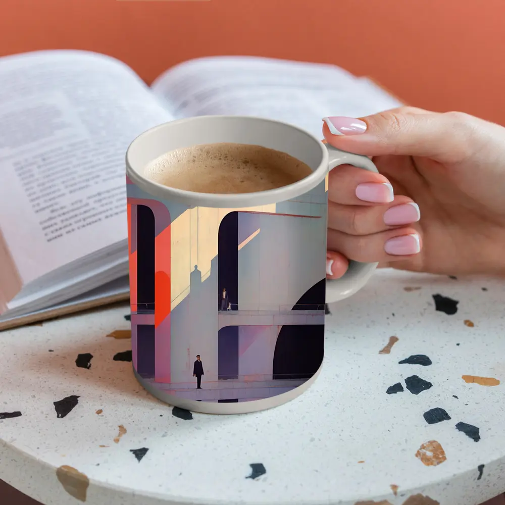 Geometric Brutalist Architecture Figures Pastel Art – Mugs