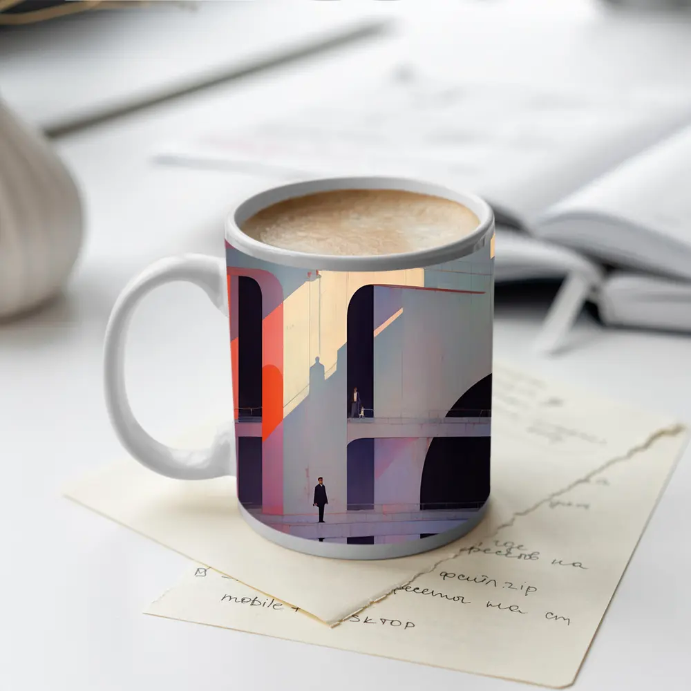 Geometric Brutalist Architecture Figures Pastel Art – Mugs
