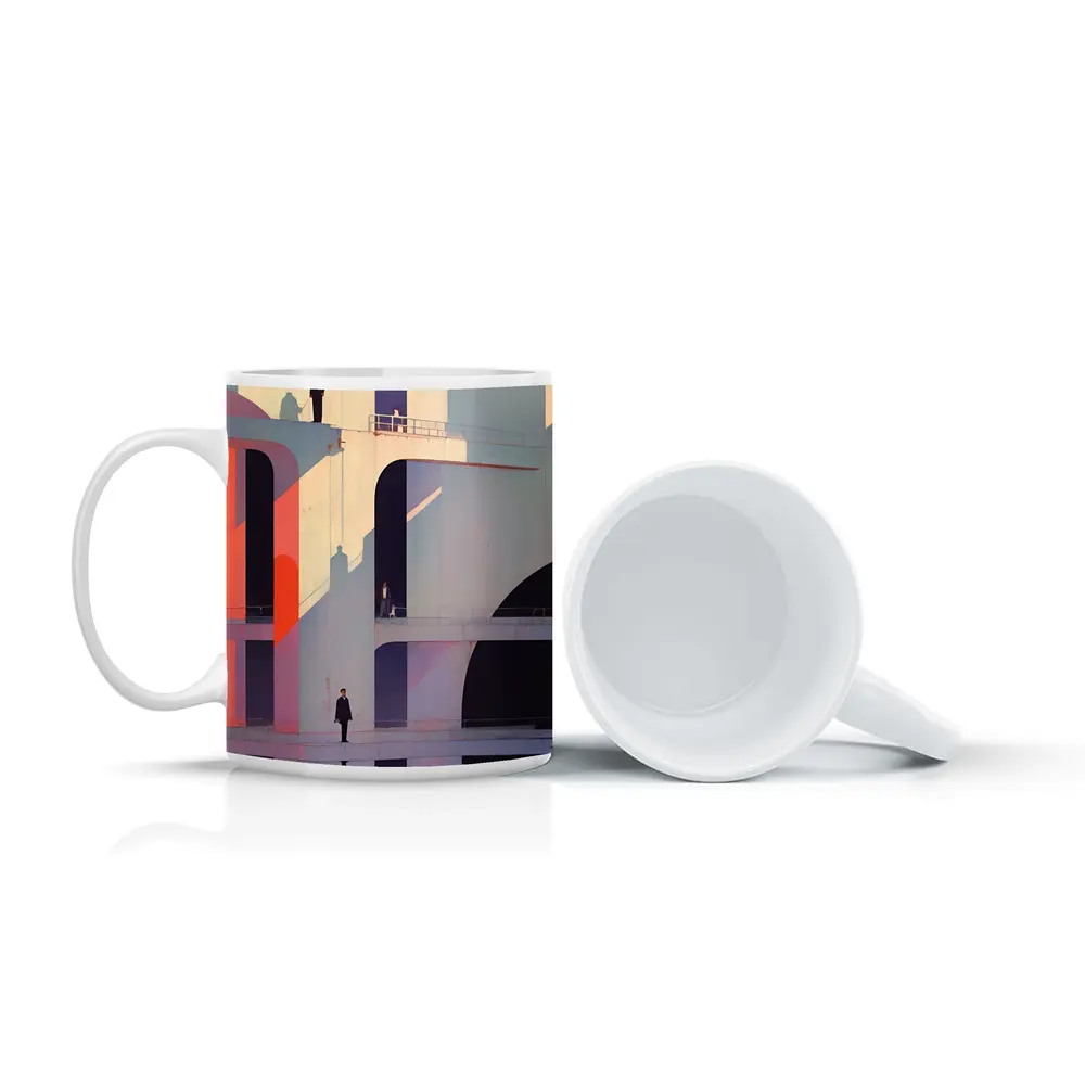 Geometric Brutalist Architecture Figures Pastel Art – Mugs