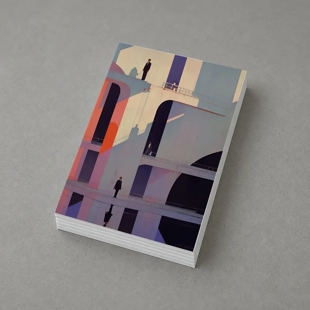Geometric Brutalist Architecture Figures Pastel Art – Postcards
