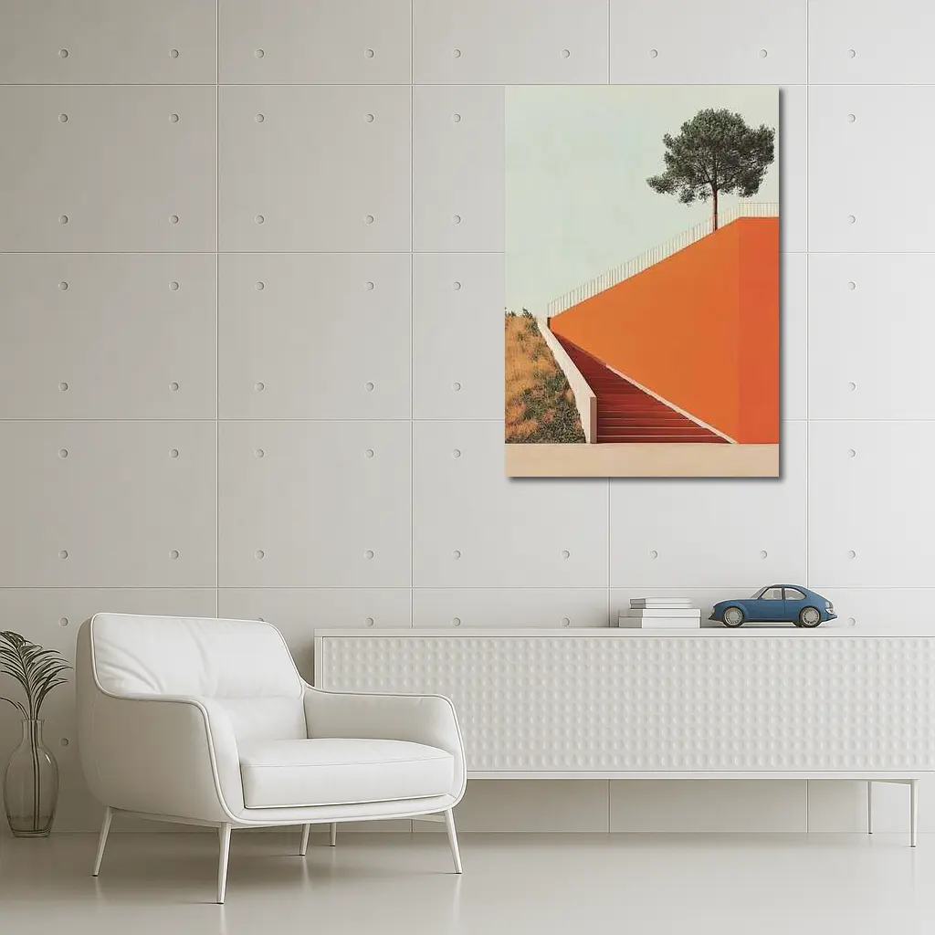 Orange Staircase Wall Lone Pine Tree – Wall Art