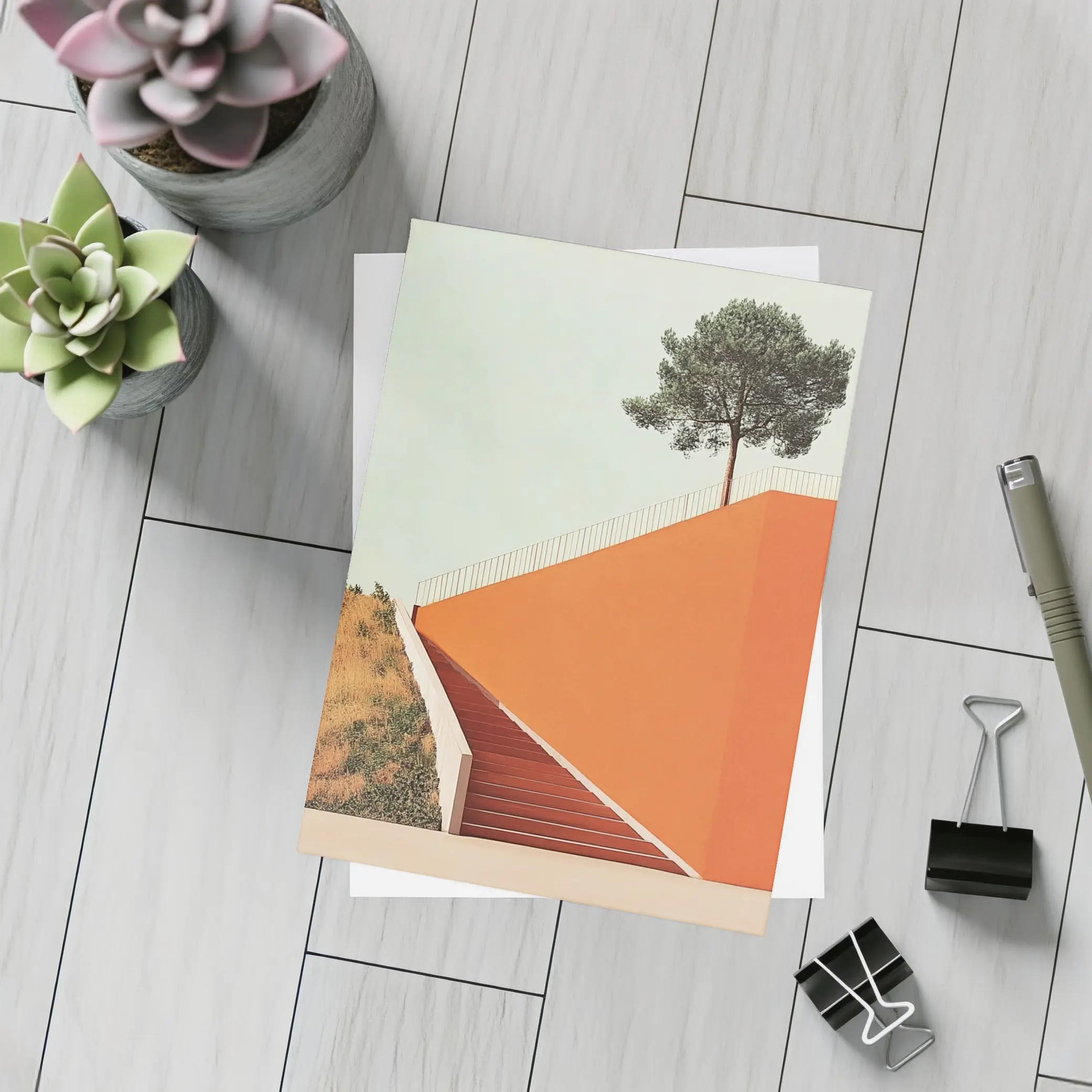 Orange Staircase Wall Lone Pine Tree – Postcards