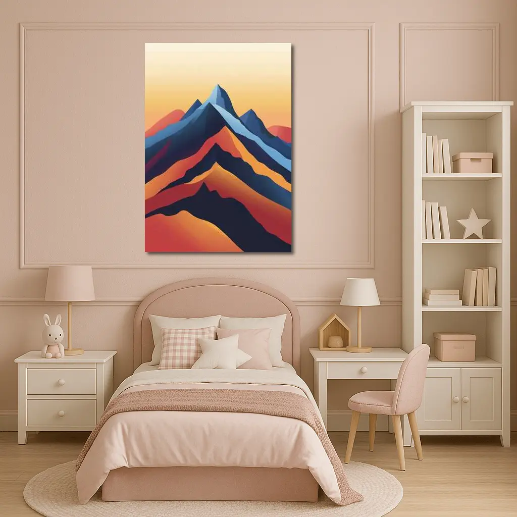 Abstract Mountain Peaks Warm Sunset Sky – Wall Art