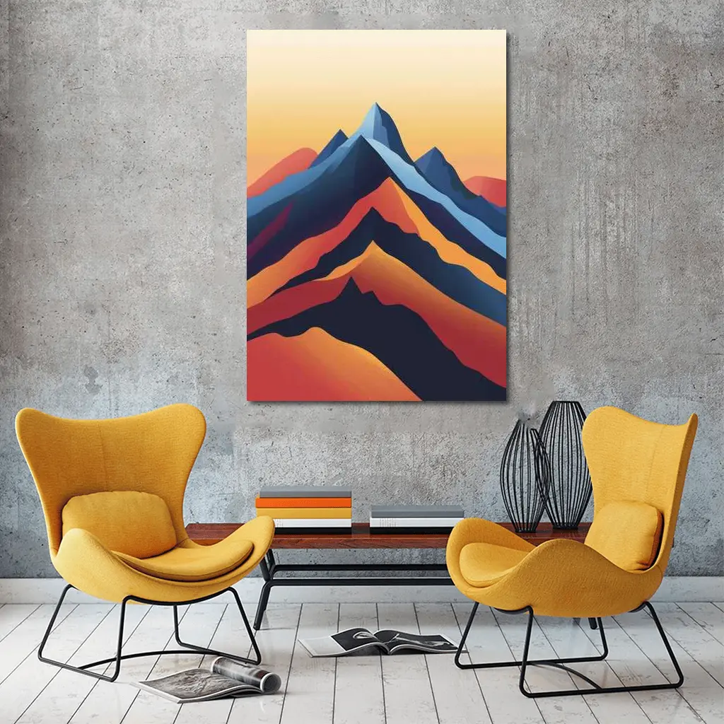 Abstract Mountain Peaks Warm Sunset Sky – Wall Art