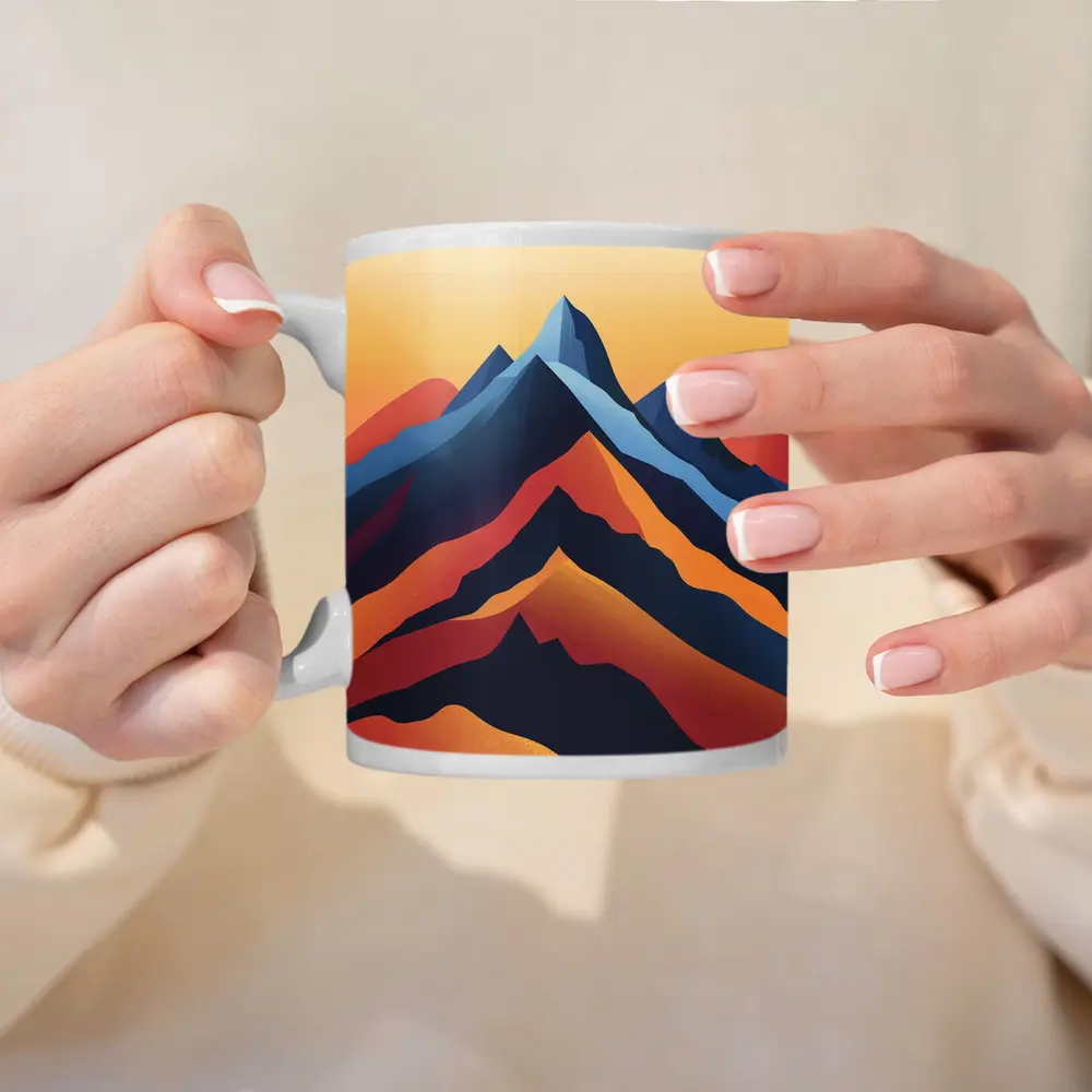 Abstract Mountain Peaks Warm Sunset Sky – Mugs