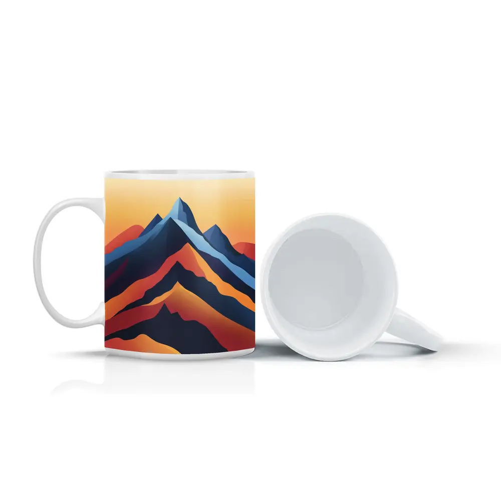 Abstract Mountain Peaks Warm Sunset Sky – Mugs