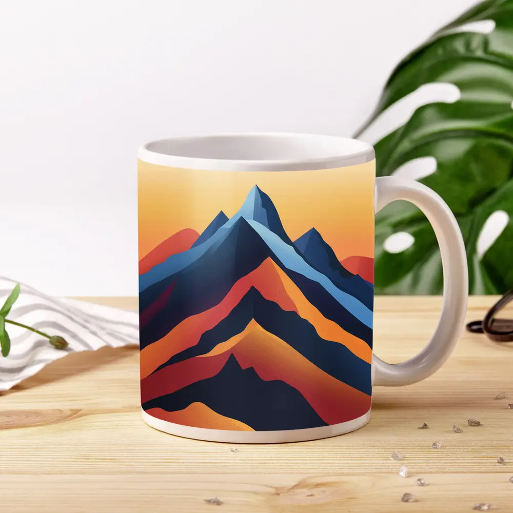 Abstract Mountain Peaks Warm Sunset Sky – Mugs