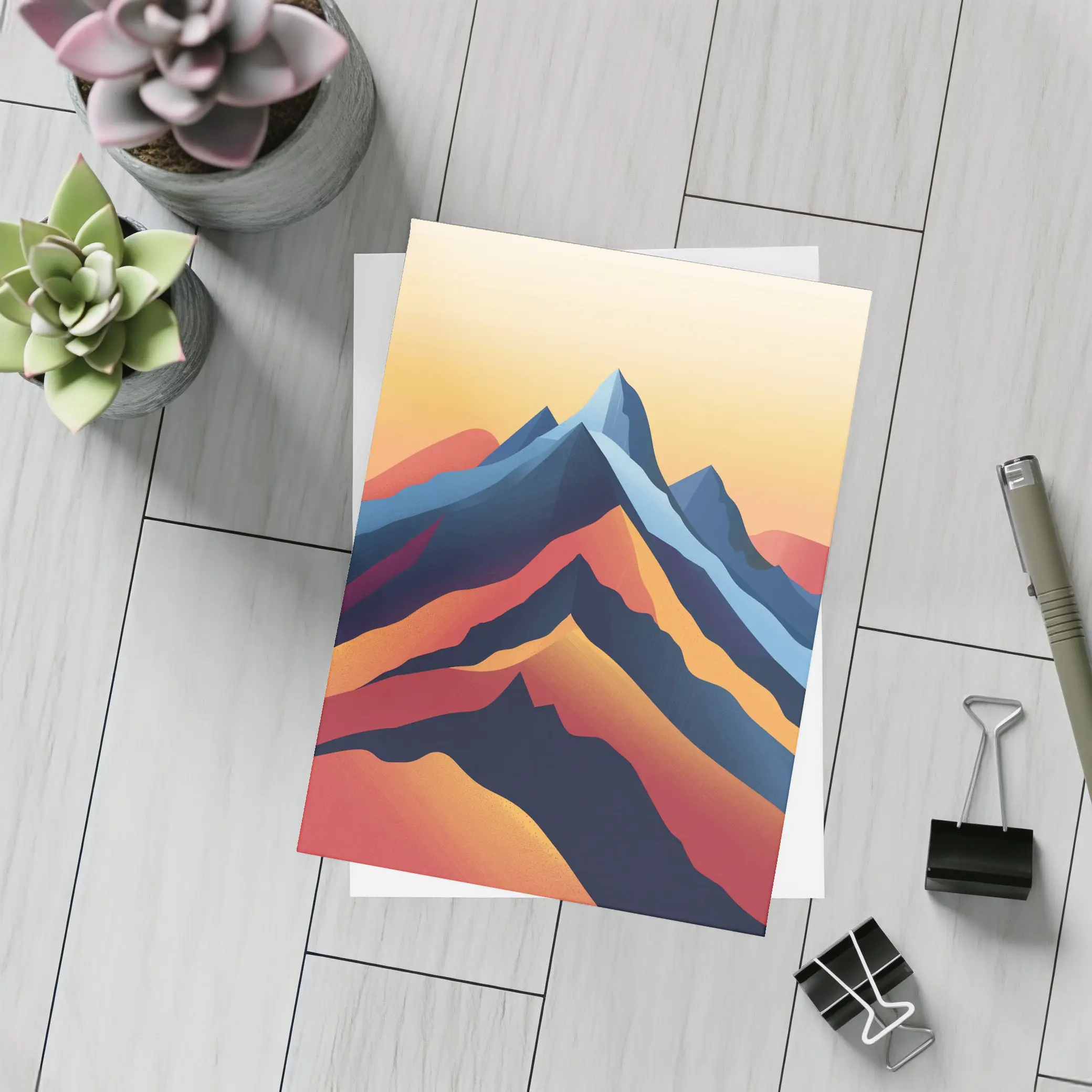 Abstract Mountain Peaks Warm Sunset Sky – Postcards