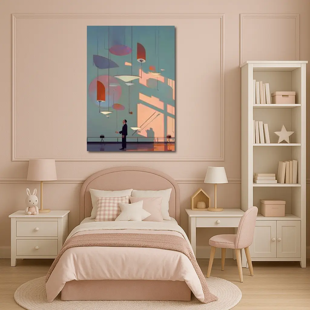 Man Gazing At Geometric Shapes Mid Century Gallery – Wall Art