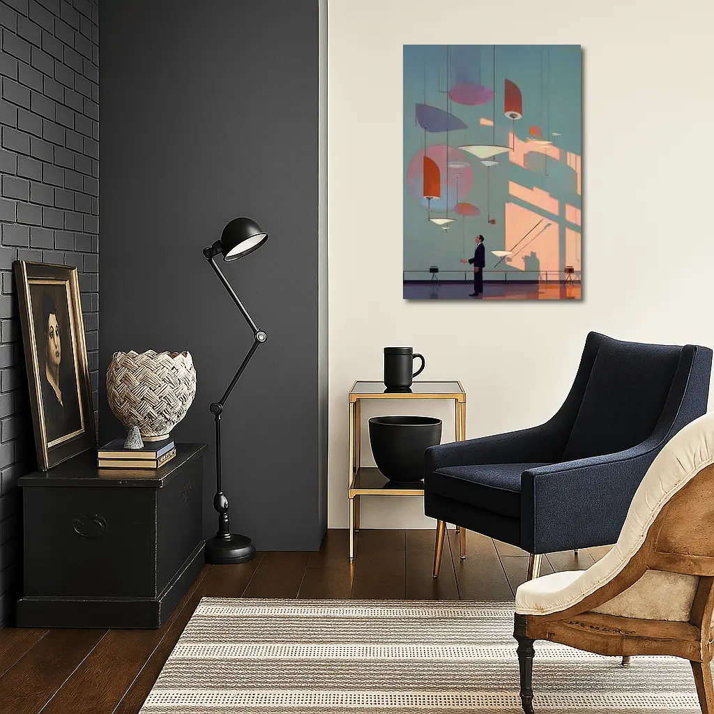Man Gazing At Geometric Shapes Mid Century Gallery – Wall Art