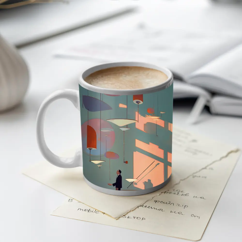 Man Gazing At Geometric Shapes Mid Century Gallery – Mugs
