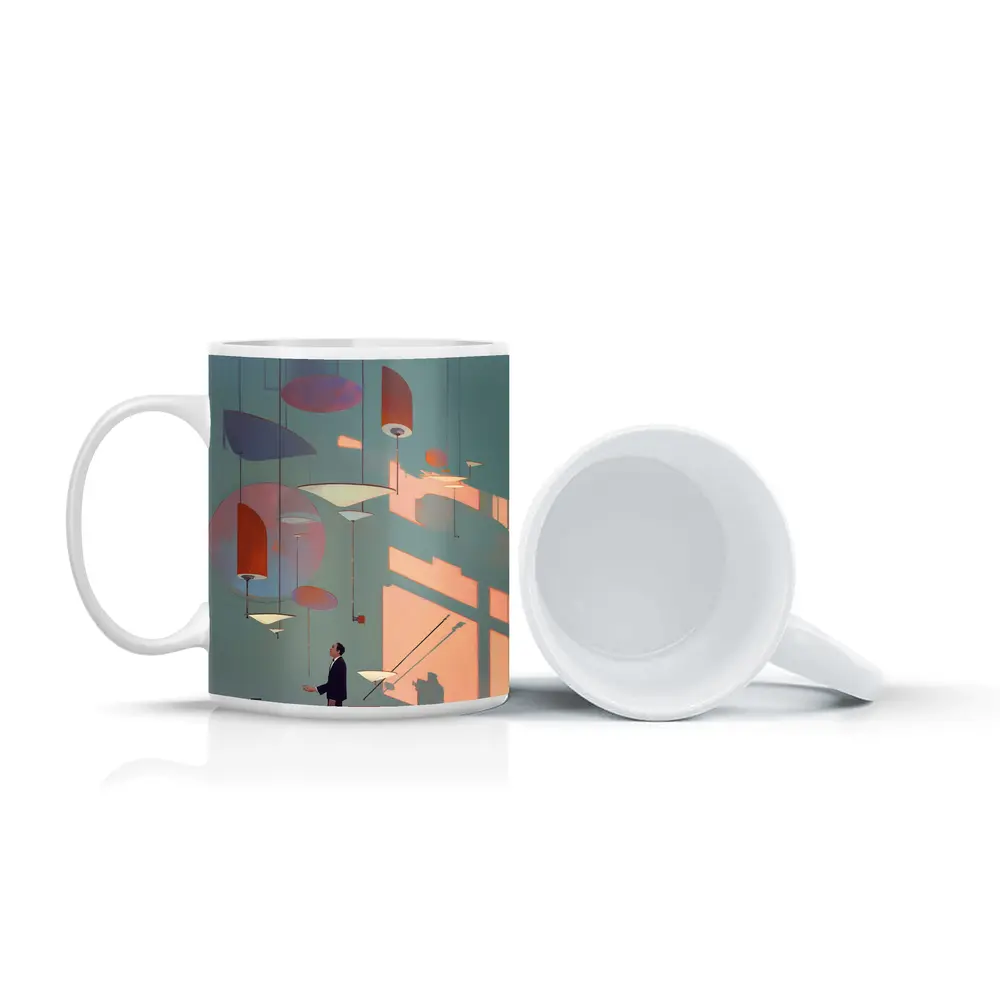 Man Gazing At Geometric Shapes Mid Century Gallery – Mugs