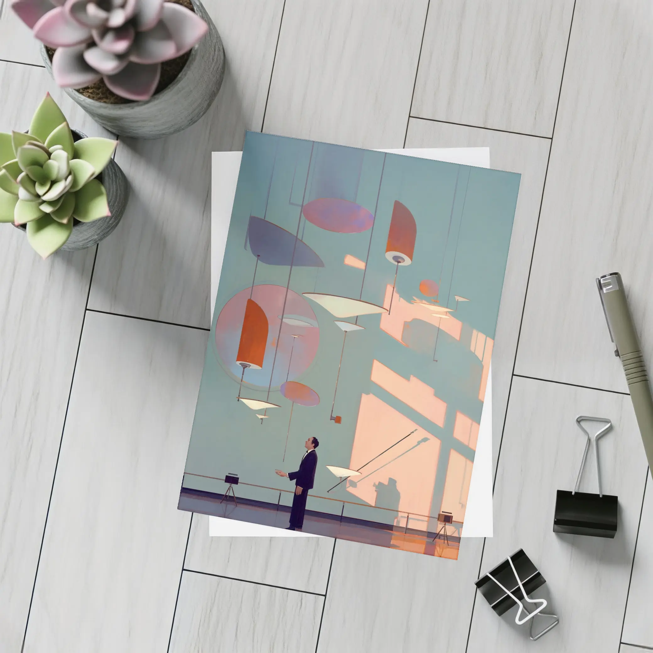 Man Gazing At Geometric Shapes Mid Century Gallery – Postcards