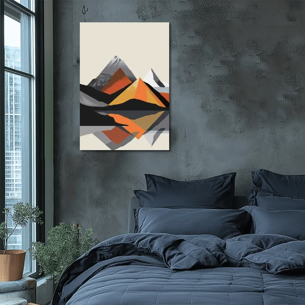 Abstract Mountain Reflection Geometric Orange Gray – Wall Art