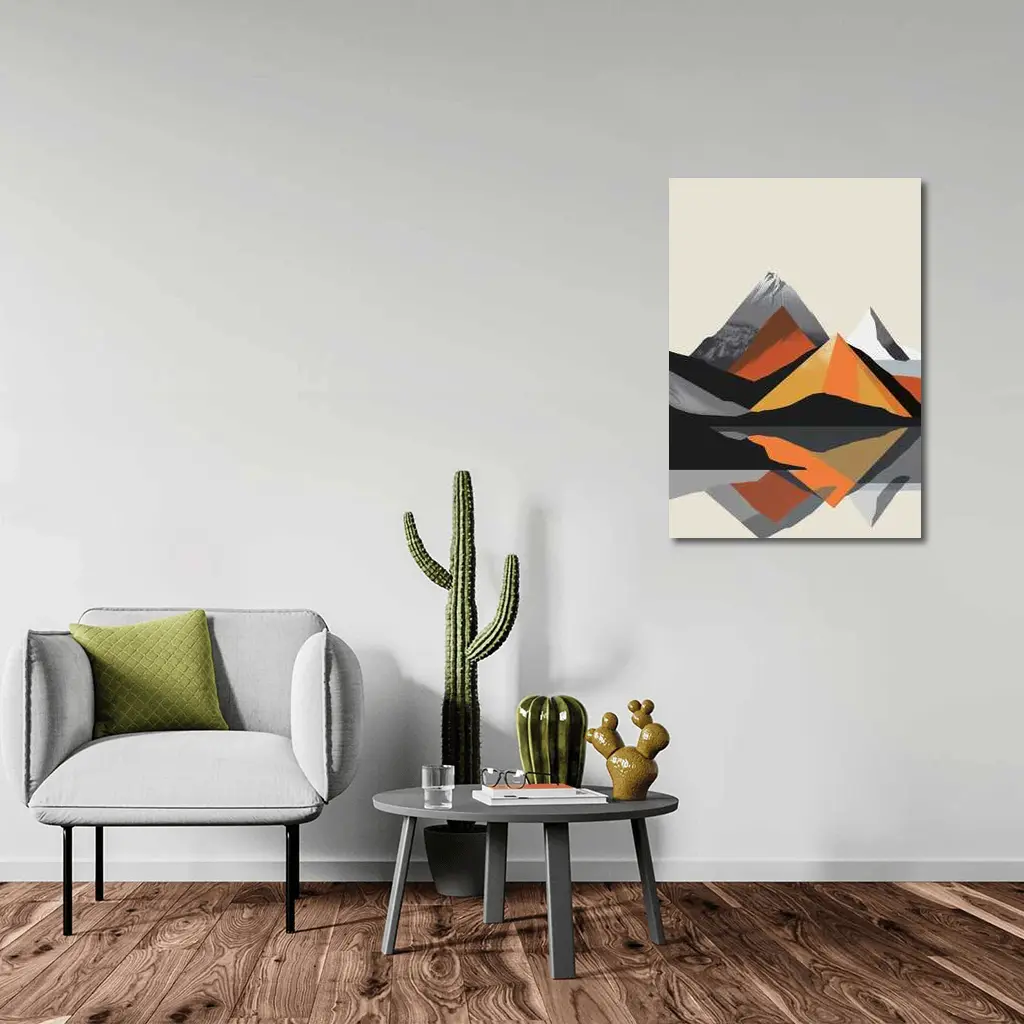 Abstract Mountain Reflection Geometric Orange Gray – Wall Art