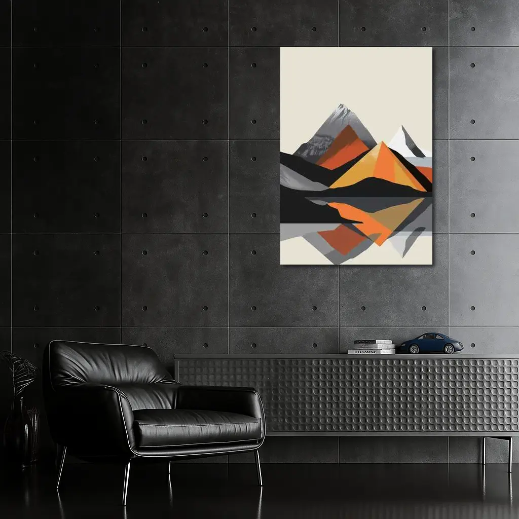 Abstract Mountain Reflection Geometric Orange Gray – Wall Art