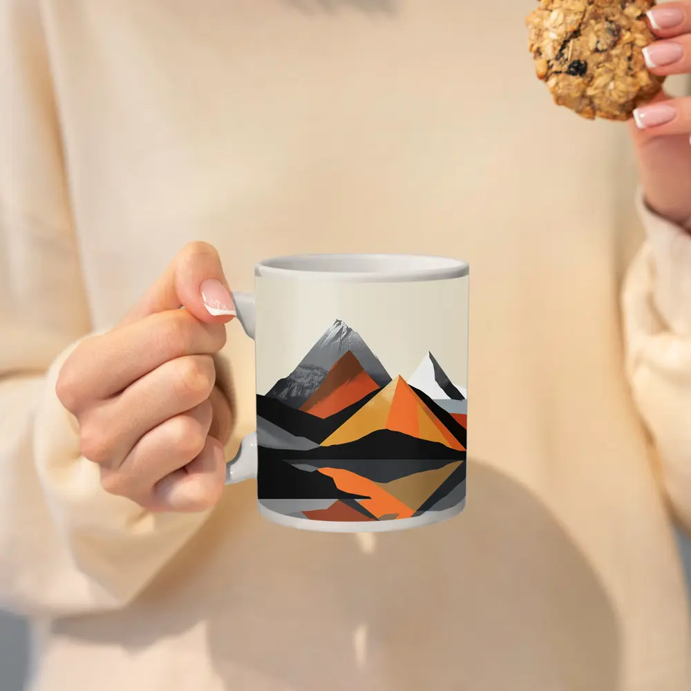 Abstract Mountain Reflection Geometric Orange Gray – Mugs
