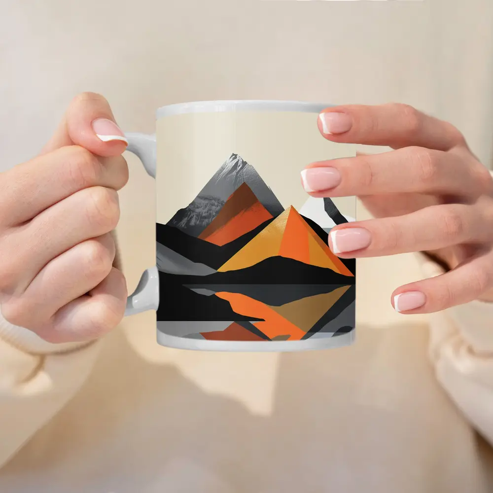 Abstract Mountain Reflection Geometric Orange Gray – Mugs