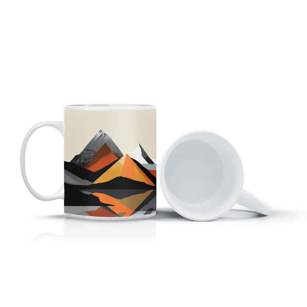 Abstract Mountain Reflection Geometric Orange Gray – Mugs