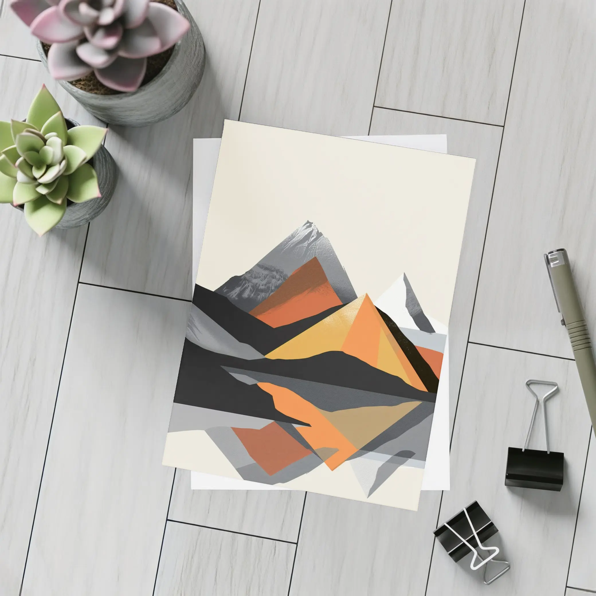 Abstract Mountain Reflection Geometric Orange Gray – Postcards