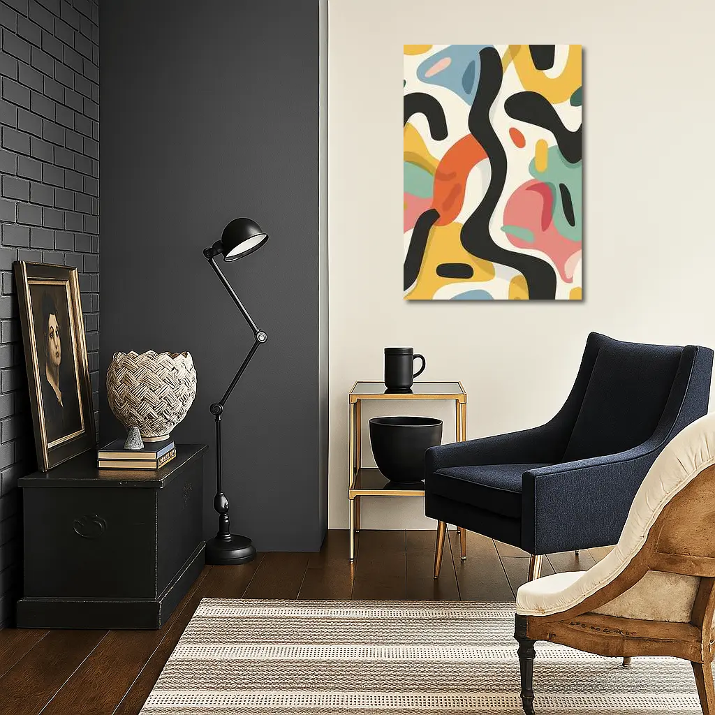 Abstract Colorful Organic Shapes Cream Background – Wall Art