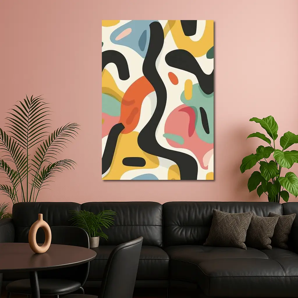 Abstract Colorful Organic Shapes Cream Background – Wall Art