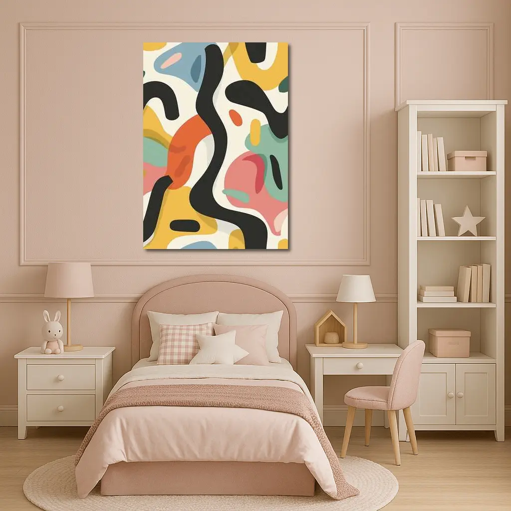 Abstract Colorful Organic Shapes Cream Background – Wall Art