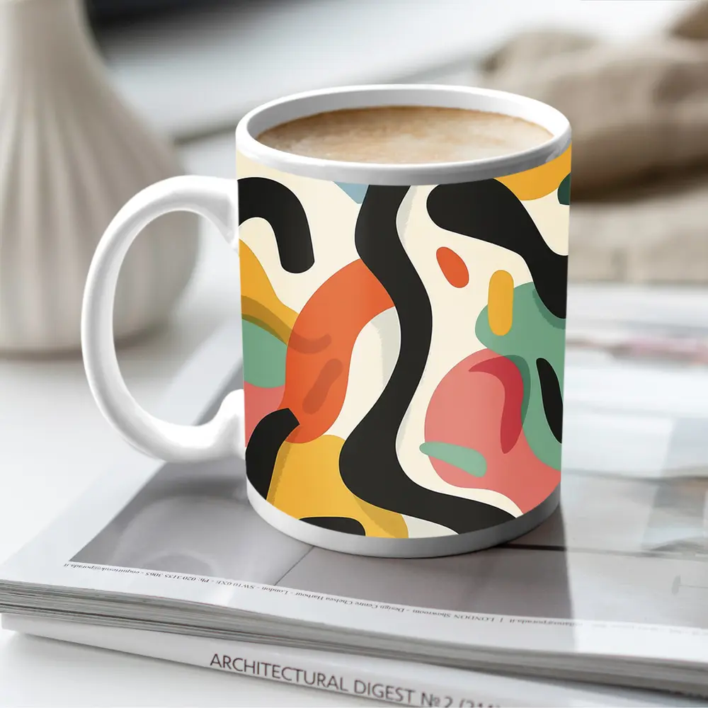 Abstract Colorful Organic Shapes Cream Background – Mugs