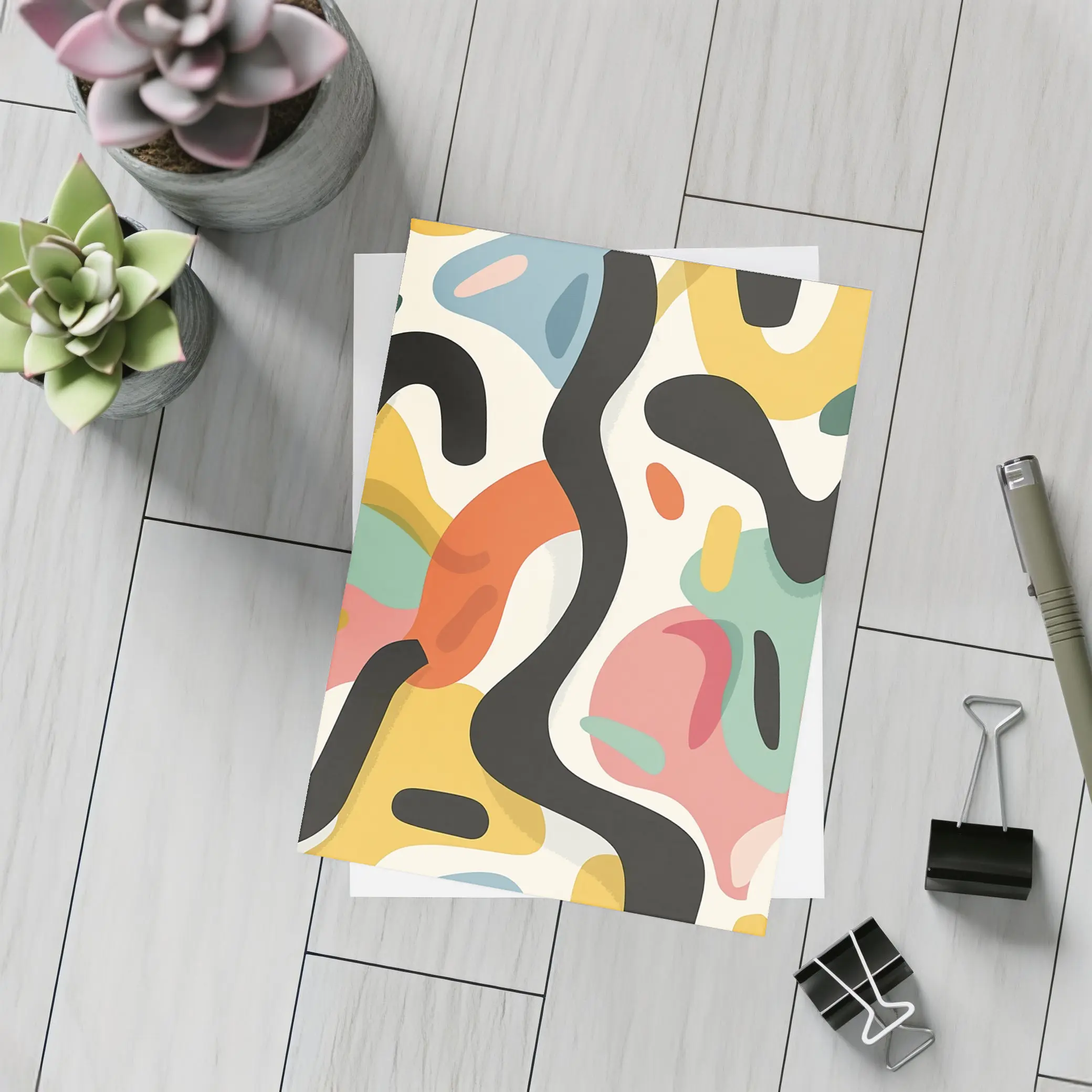 Abstract Colorful Organic Shapes Cream Background – Postcards