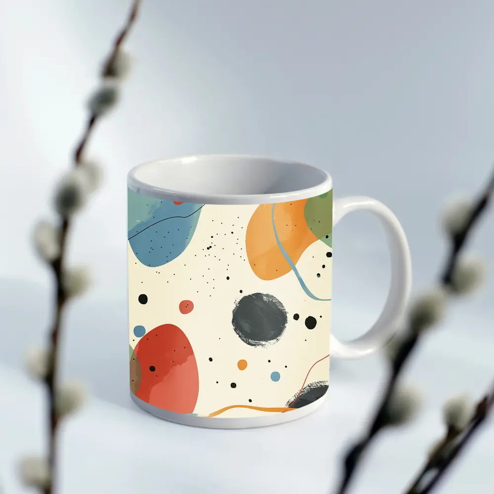 Colorful Abstract Shapes Beige Minimal Art – Mugs