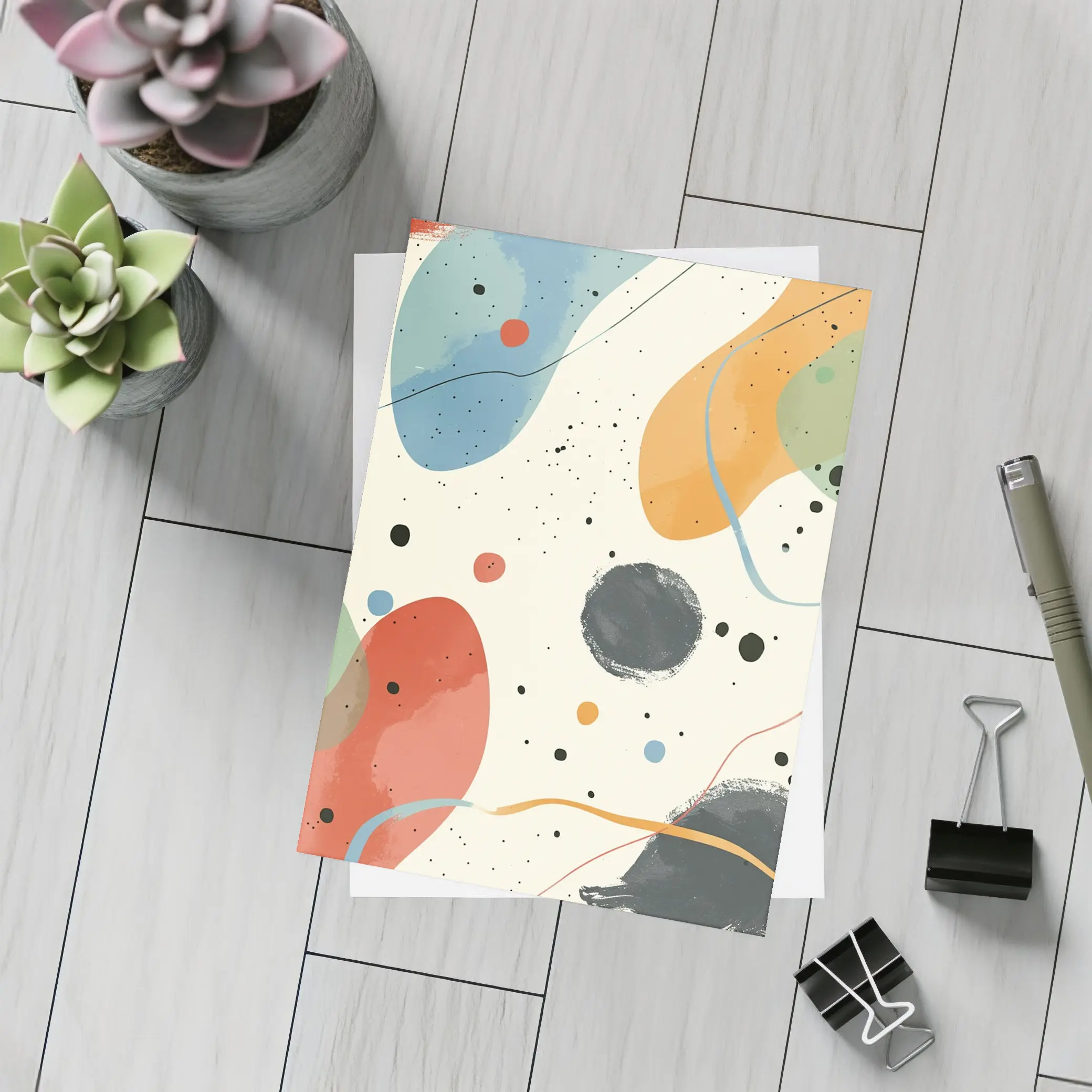 Colorful Abstract Shapes Beige Minimal Art – Postcards