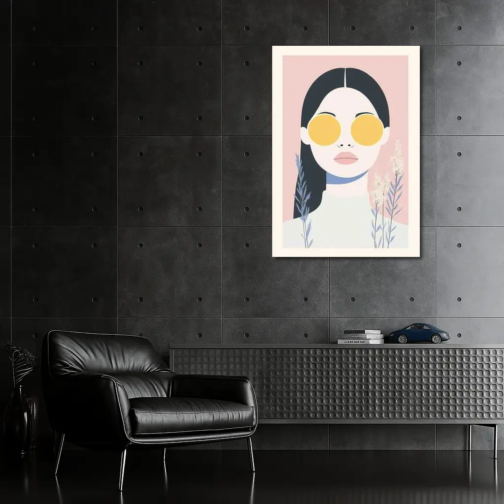 Minimalist Woman Portrait Yellow Sunglasses Pink – Wall Art