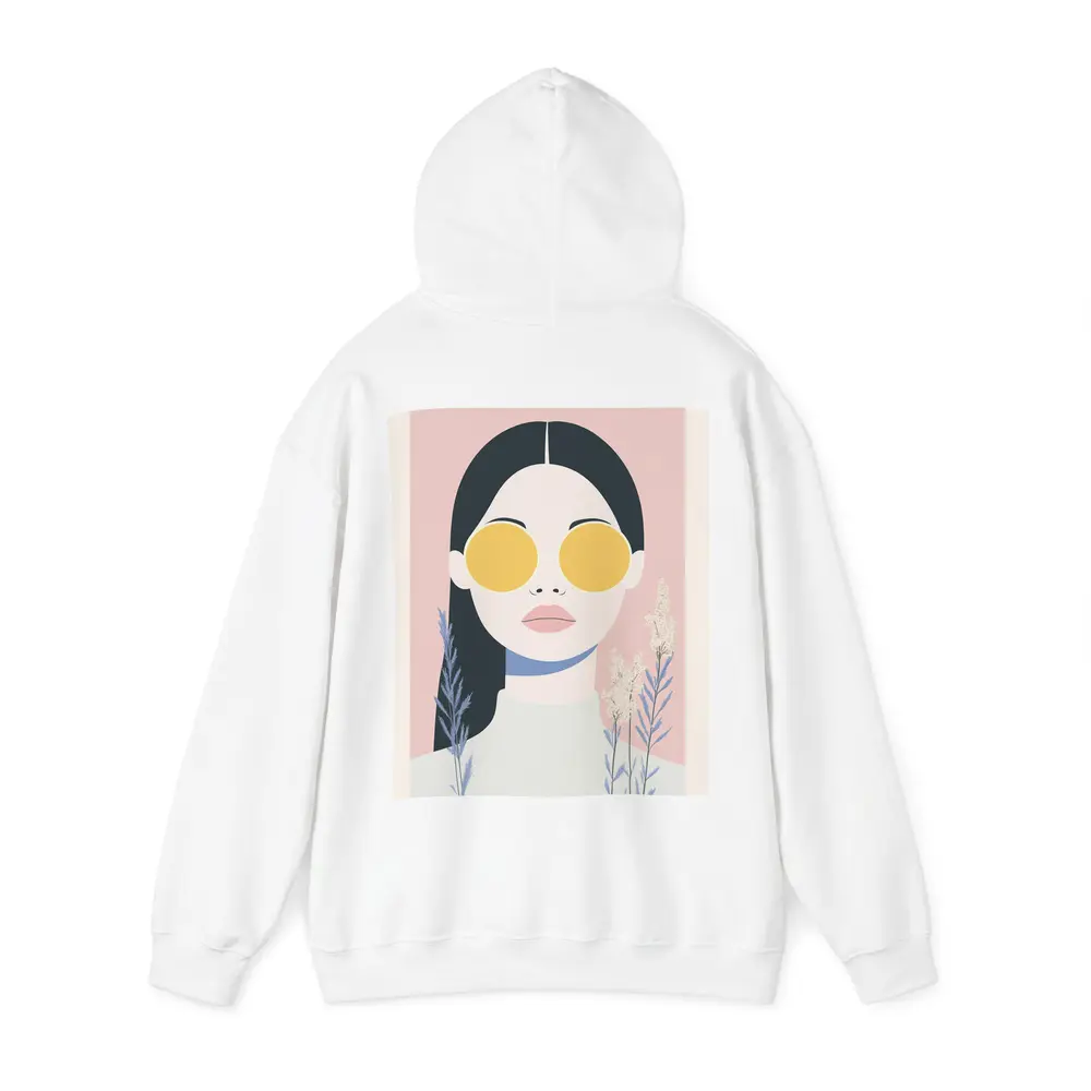 Minimalist Woman Portrait Yellow Sunglasses Pink – Hoodies