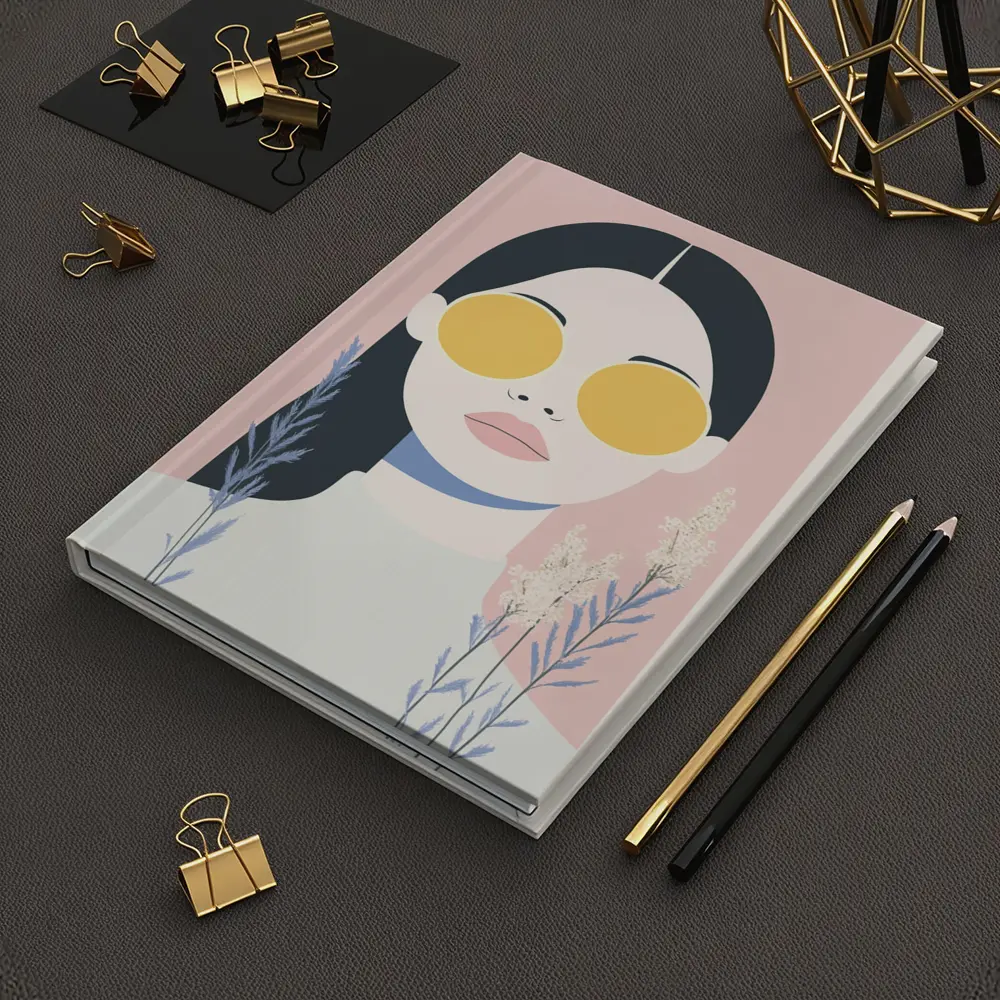 Minimalist Woman Portrait Yellow Sunglasses Pink – Notebooks