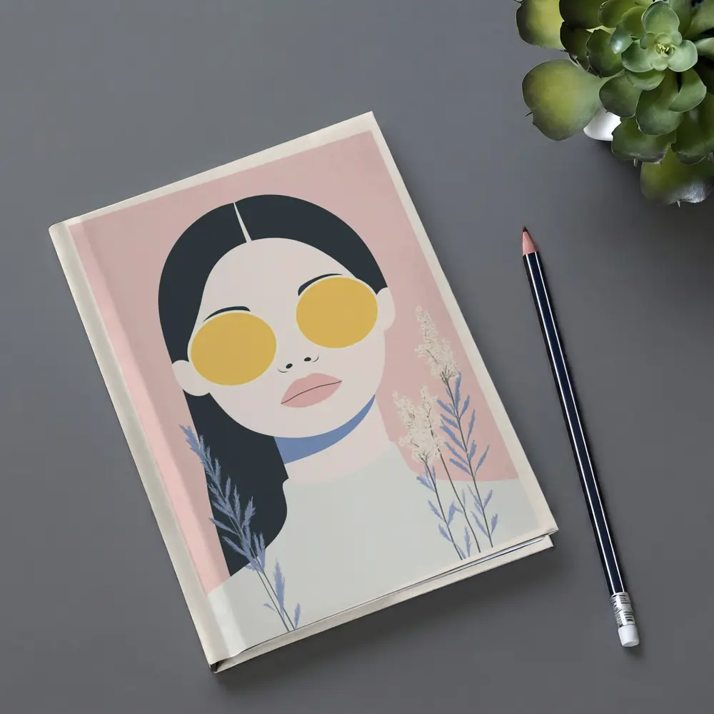 Minimalist Woman Portrait Yellow Sunglasses Pink – Notebooks