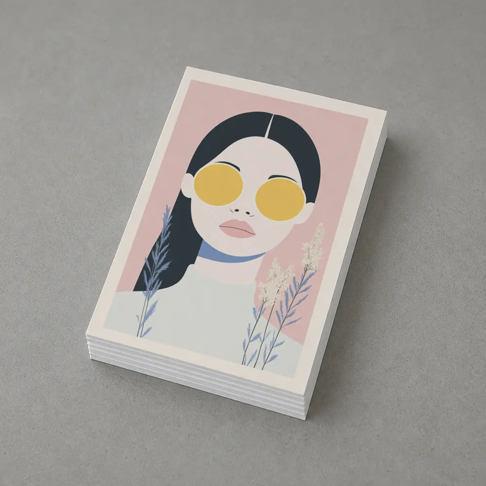 Minimalist Woman Portrait Yellow Sunglasses Pink – Postcards